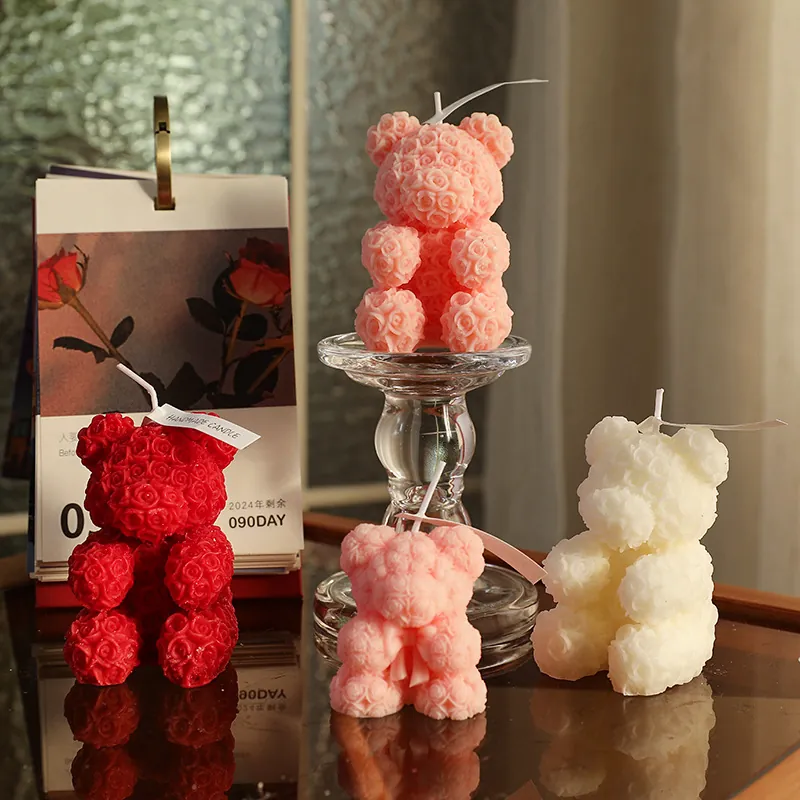 Rose Bär Duftkerze Sojawachs Handgefertigt Teddybär Geformt Aromatherapie Duft Heimdekor Urlaub Geburtstag Geschenk