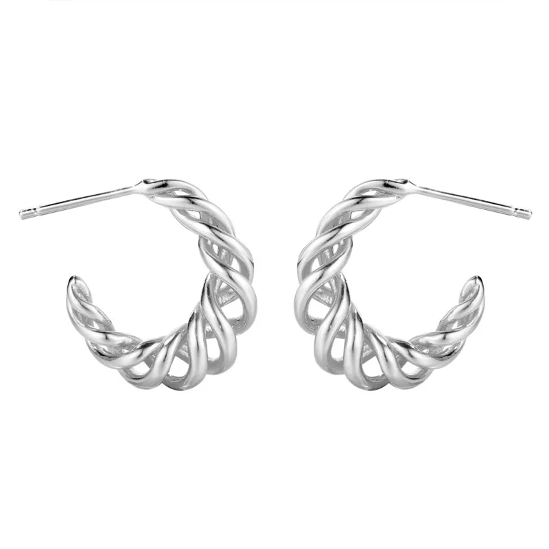 Gedrehte Gewebte Creolen Mit 925er Sterlingsilber Ohrstecker Minimalistische C-Förmige Retro Schmuck Für Damen