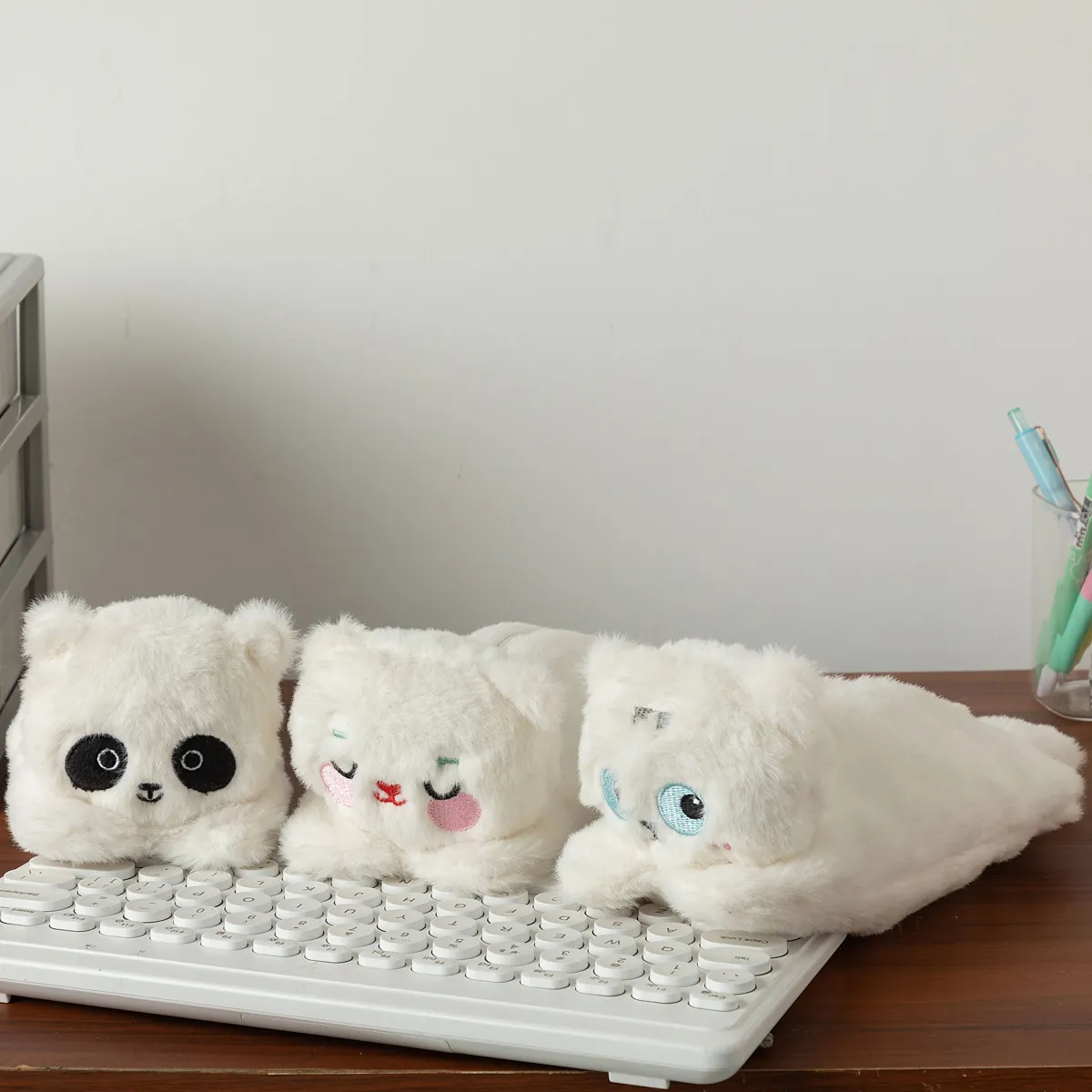 Plush Pencil Case Soft Polyester Large Capacity Stationery Storage Bag Cartoon Animal Panda Cat Shape School Office Organizer