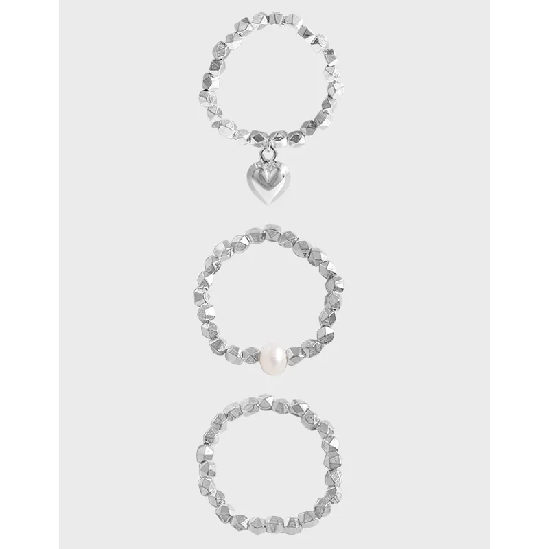 925 Sterling Silver Beaded Ring With Artificial Pearl Heart Pendant Minimalist Ins Style Delicate Niche Design For Women Jewelry