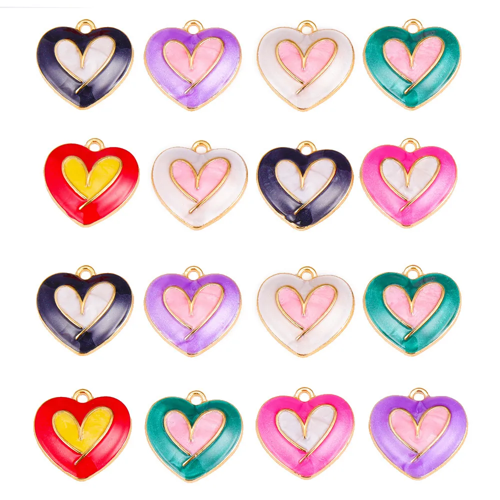 Colorful Heart Alloy Charms With Enamel For DIY Necklace Bracelet Earring Making Sweet Handmade Jewelry Accessories