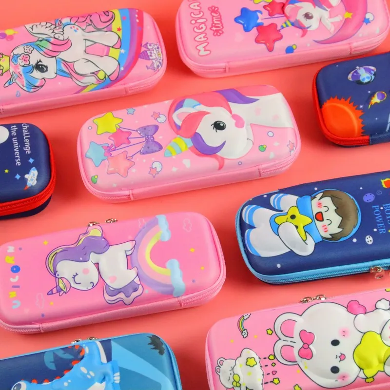 3D Pencil Case EVA Shockproof Hard Shell Large Capacity Double Layer Waterproof Cartoon Unicorn Astronaut For Kids Students
