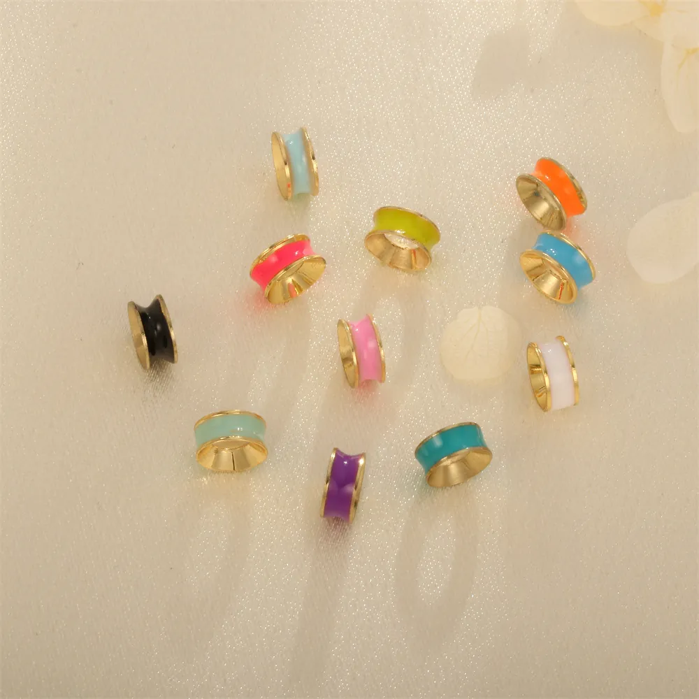 Colorful Enamel Spacer Beads Round Copper Gold Plated Large Hole Barrel Loose Beads For DIY Bracelet Necklace Making