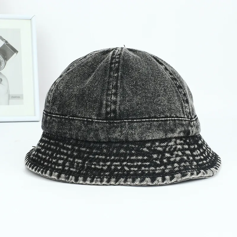 Washed Denim Bucket Hat Cotton Sun Protection Vintage Retro Street Style Outdoor Casual For Women