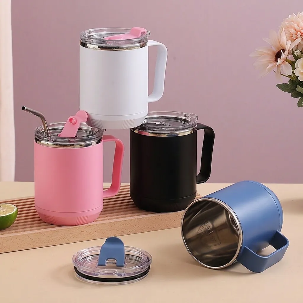 Tasse À Café En Acier Inoxydable Avec Couvercle Et Poignée Compatible Induction Mug Thermique Double Paroi Moderne