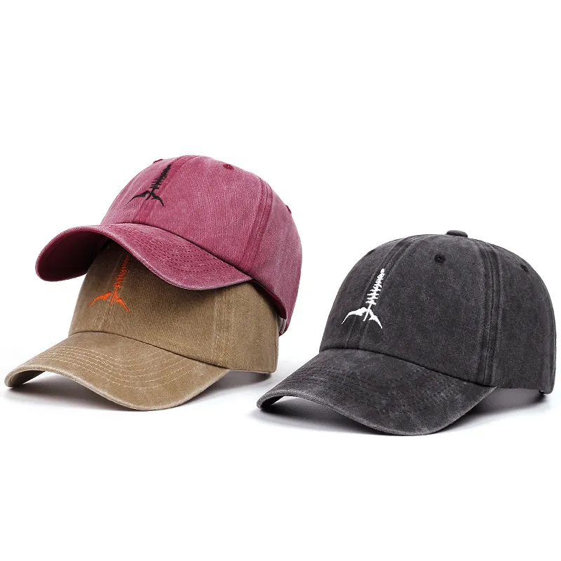 Baseball Cap Washed Cotton Distressed Embroidered Mountain Tree Outdoor Sunshade Retro Style Adjustable For Men Women
