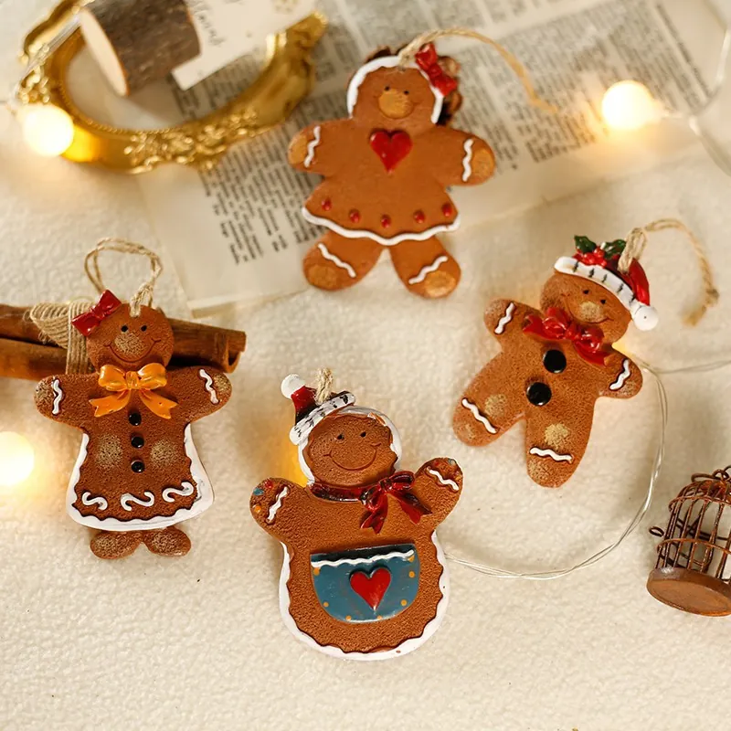 Resin Christmas Gingerbread Man Ornaments Hanging Pendants For Tree Festive Decoration Cartoon Style