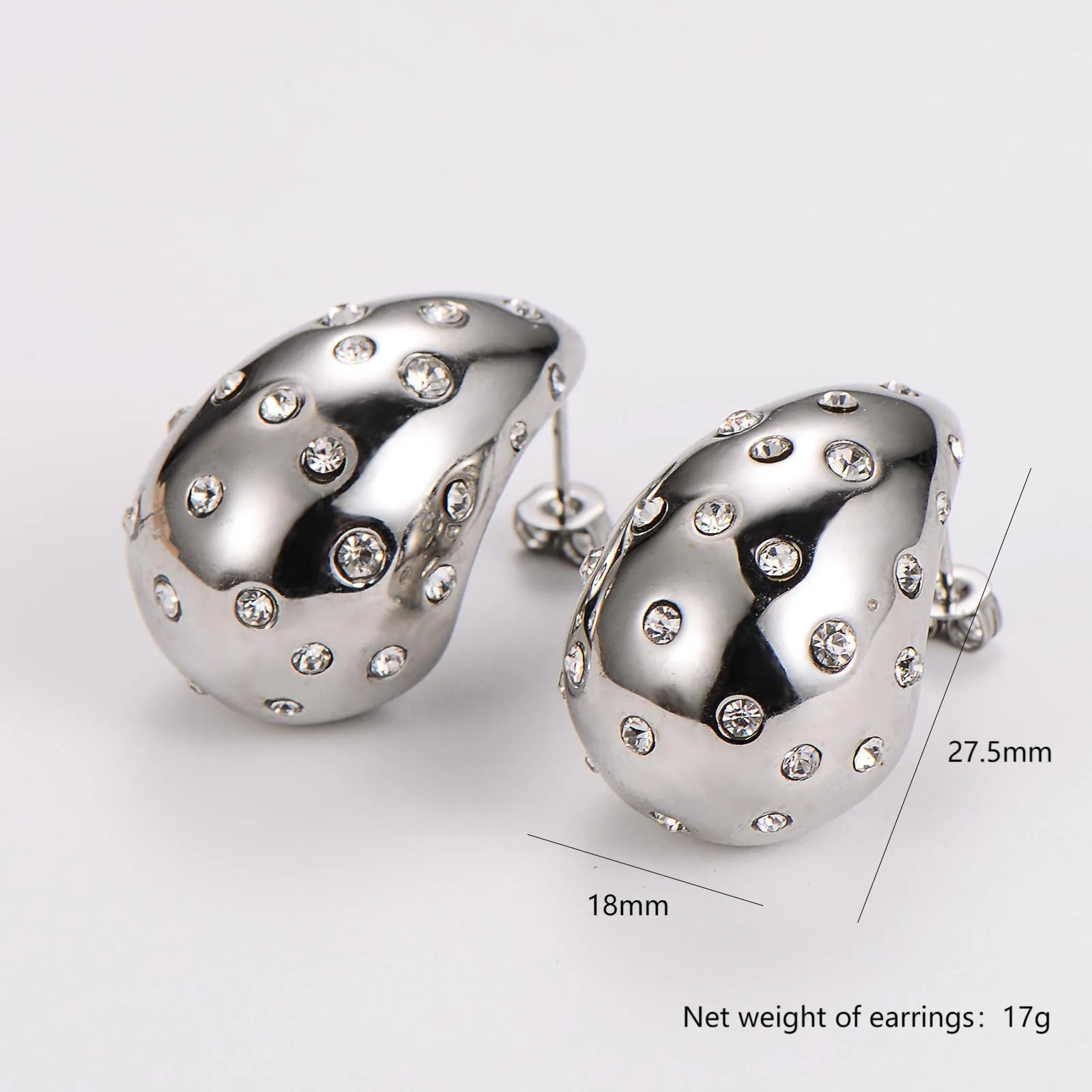 Vintage Waterdrop Earrings Stainless Steel Inlaid Rhinestones Statement Drop Ear Studs For Women Fashion Accessories