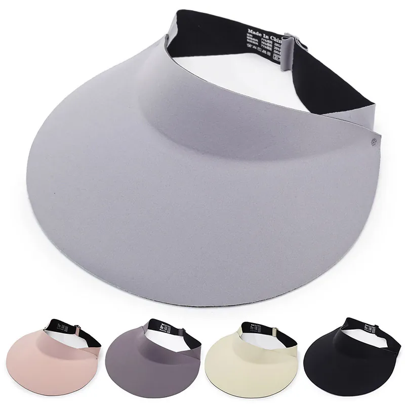 Women Empty Top Sun Visor Hat Large Brim Foldable Quick Dry Adjustable Outdoor Beach Sunshade Cap Seamless Nylon