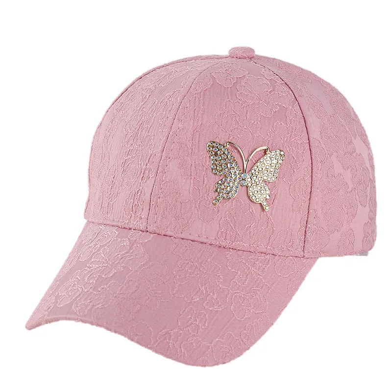 Fashionable Baseball Cap With Rhinestone Butterfly Jacquard Lace Pattern Breathable Sun Protection Outdoor For Women