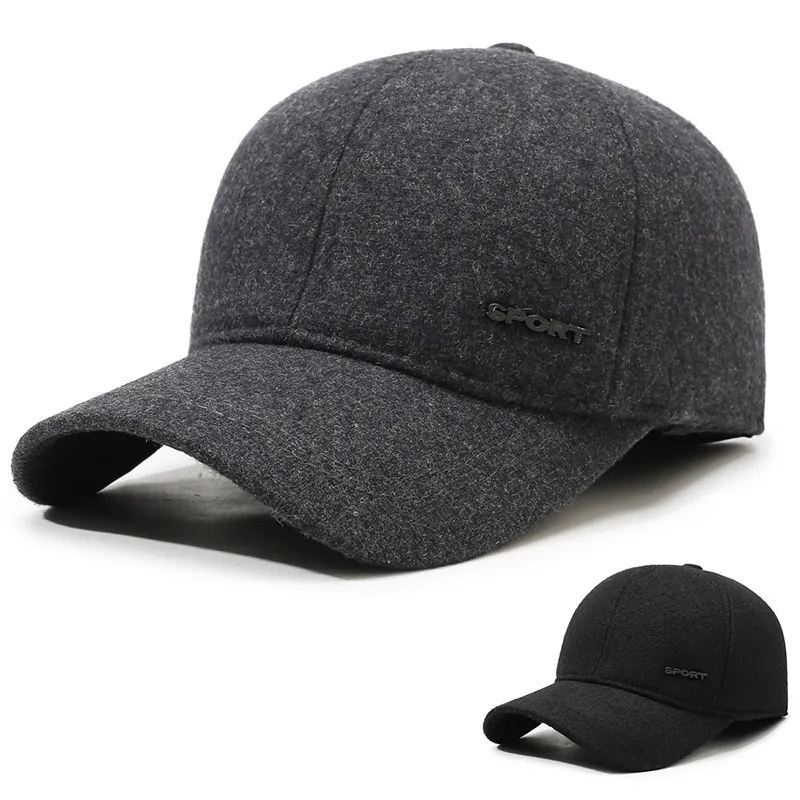 Men Winter Warm Baseball Cap Woolen Fabric Cotton Thickened Windproof Ear Protection Hat For Middle Aged Elderly Dad Grandpa