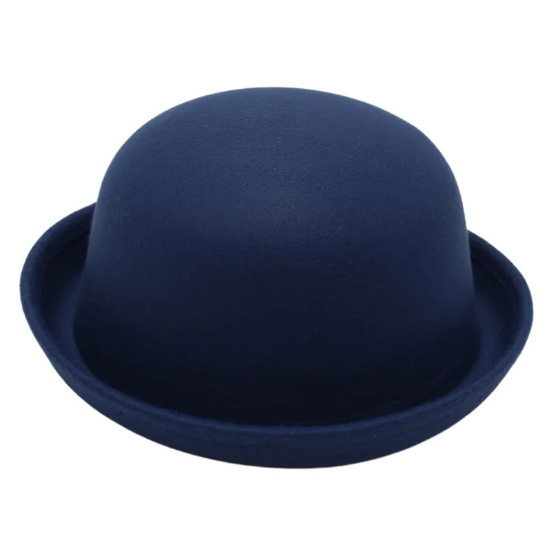 Chapeau Melon Classique en Coton à Calotte Ronde pour Enfants Femmes Couleur Unie Bord Incurvé Chapeau Fedora Derby