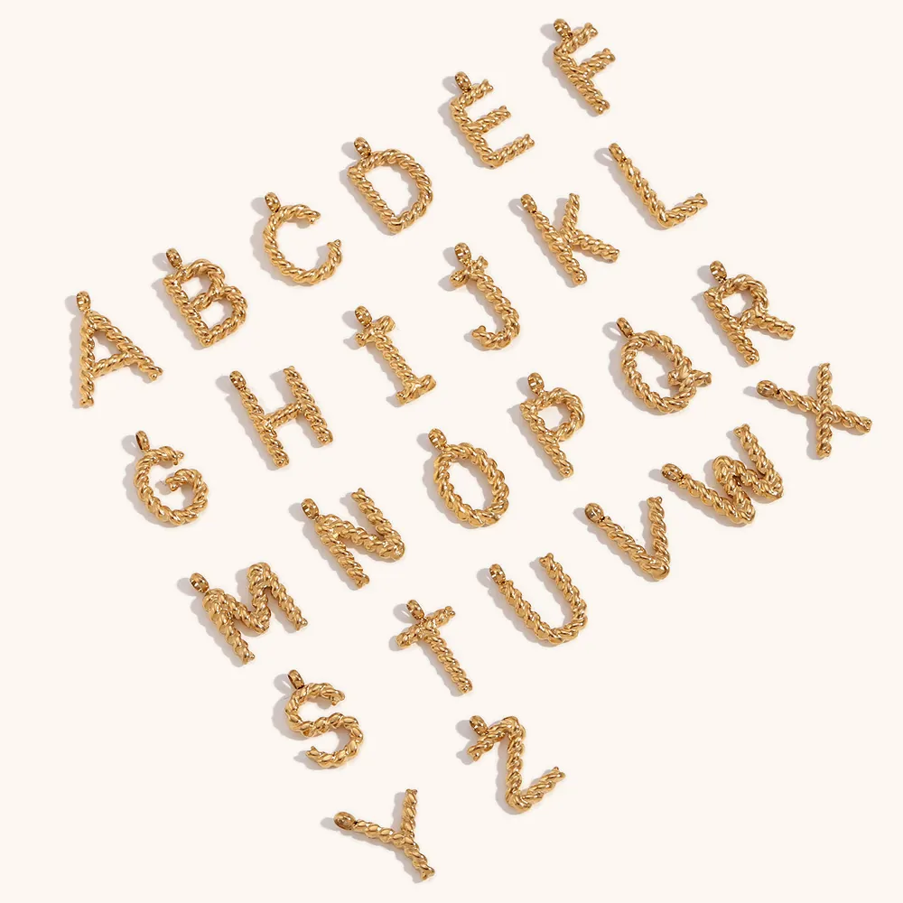 Mini Alphabet Pendant Twisted Rope Texture 316L Stainless Steel Gold Plated Minimalist Fashion DIY Letter Charm Accessory