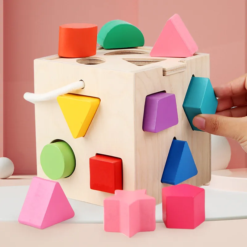 Wooden Shape Sorter Box Multi-Hole Geometric Matching Toy Colorful Blocks Early Learning Education For Toddlers