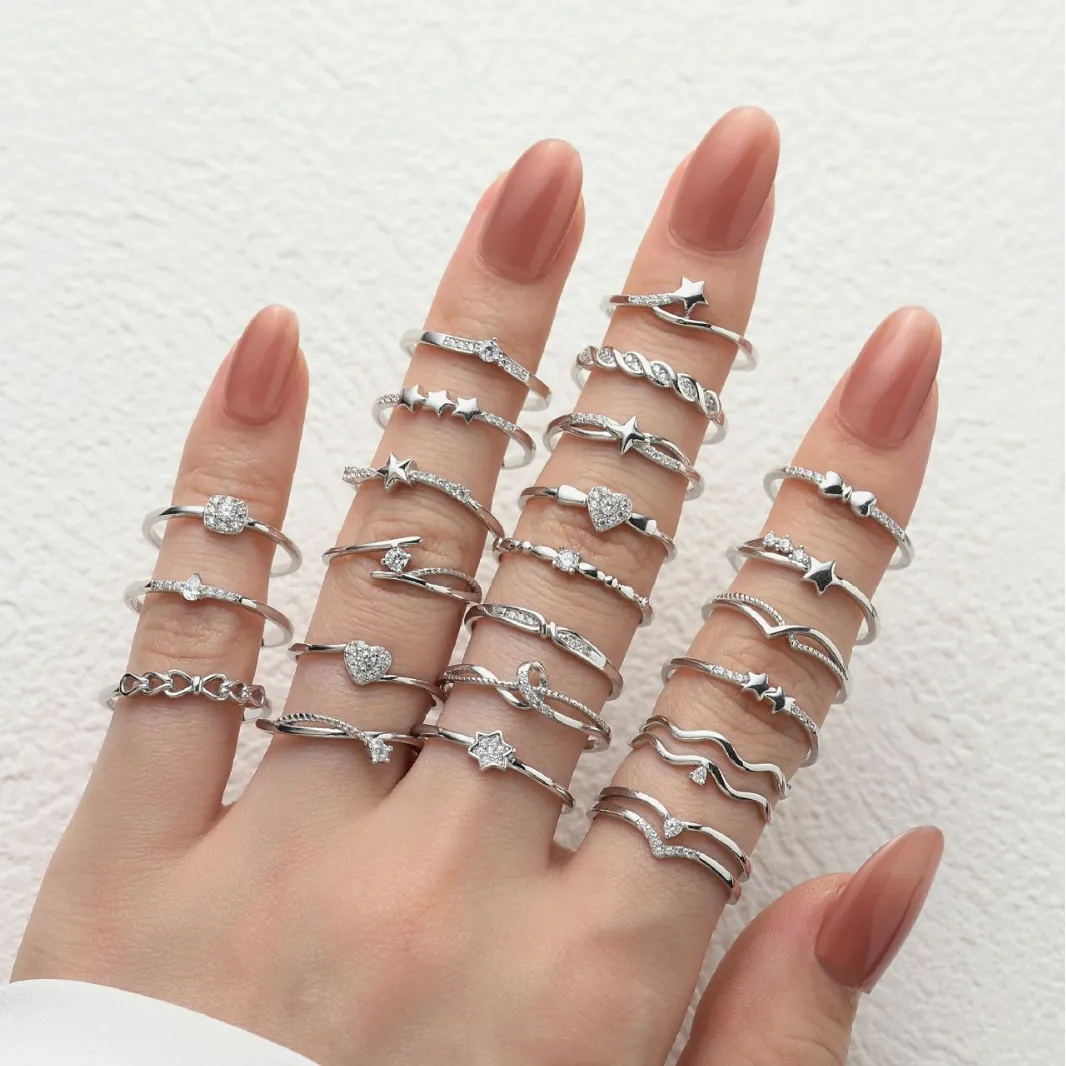 925 Sterling Silver Rings For Women Micro Inset Cubic Zirconia Minimalist Trendy Commuter Fashion Finger Jewelry