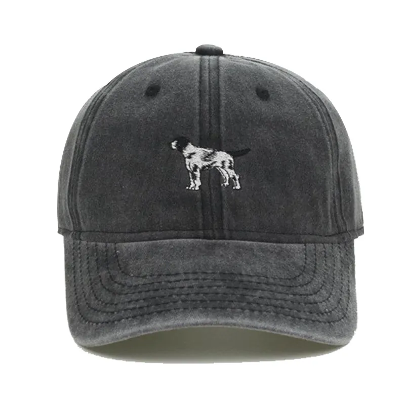 Casquette de Baseball Vintage en Coton Lavé Broderie Chien Motif Animal Réglable Soft Top Chapeau de Soleil Hommes Femmes Décontracté Sport