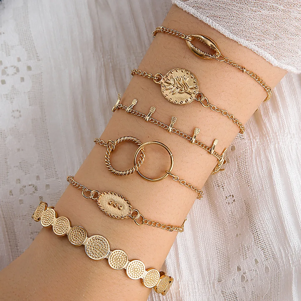 Bohemian Bracelet Bangle Alloy Rhinestone Butterfly Moon Star Coin Shell Charms Layered Fashion Jewelry For Women