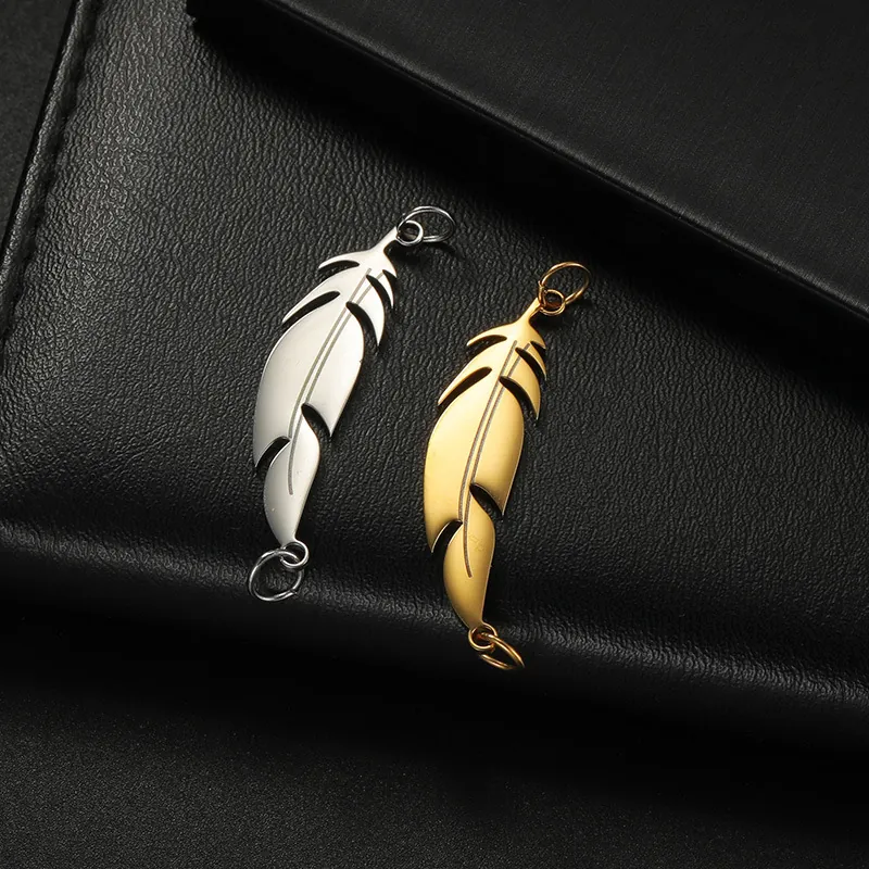 Feather Wing Pendant Stainless Steel Laser Cut DIY Jewelry Making Accessory Connector Charm Minimalist Punk Style