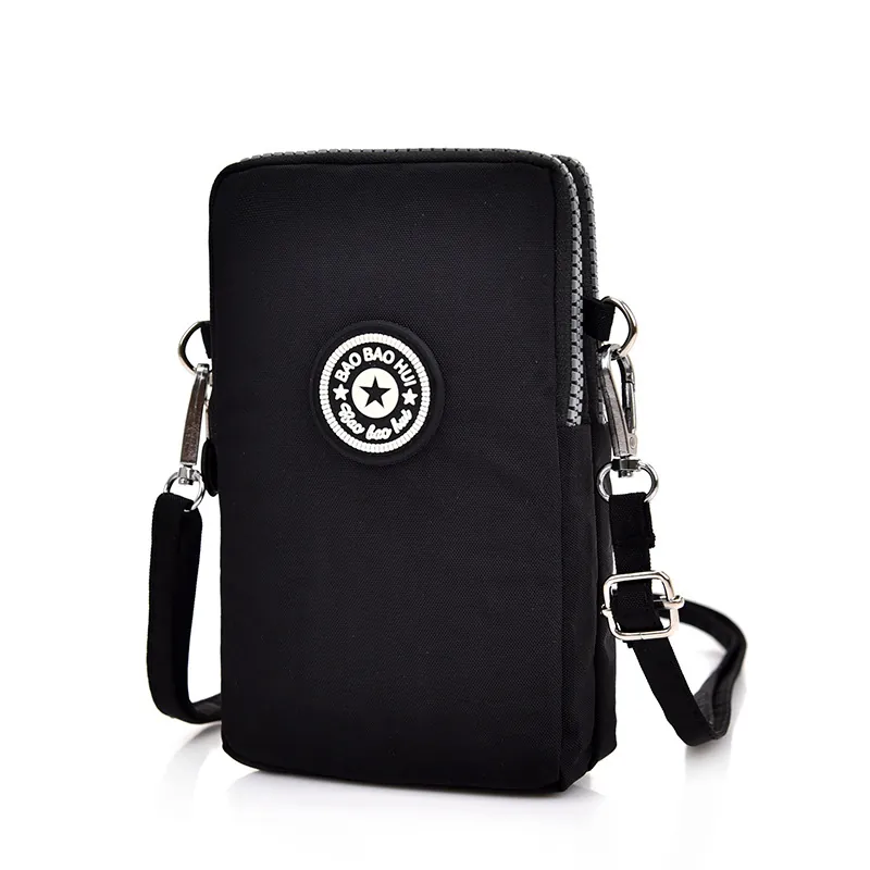 Petit Sac Bandoulière Pour Téléphone Tissu Oxford Imperméable Poches Fermeture Éclair Multi-Couches Sangle Réglable Décontracté