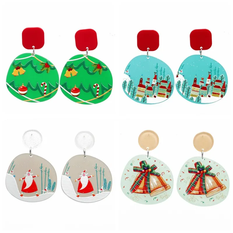 Boucles D'oreilles Noël Acrylique Festif Père Noël Bonhomme De Neige Renne Motif Dessin Animé Bijoux Femmes Filles