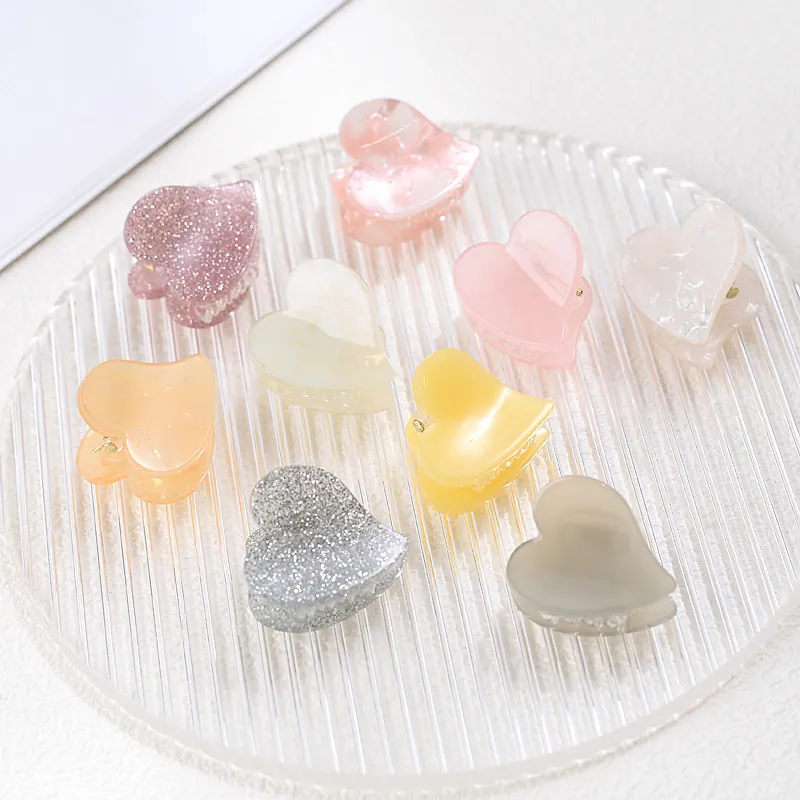 Heart Shaped Acetate Hair Claw Clip Jelly Color Glitter Marble Pattern Sweet Hair Accessories For Women