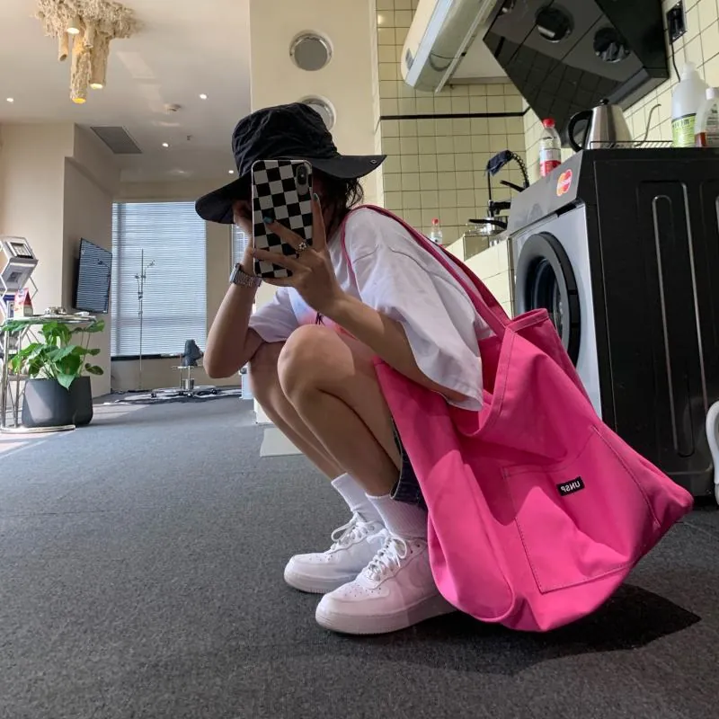 Large Capacity Canvas Tote Bag Minimalist Shoulder Handbag Solid Color Versatile Women Commuter Casual Style