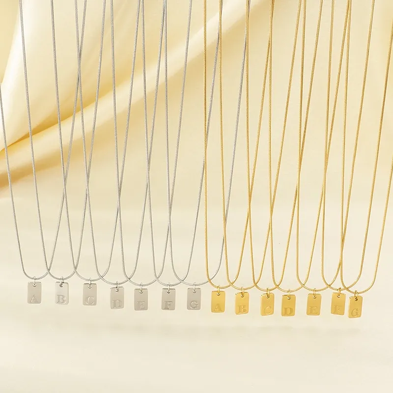 Initiaal Letter Hanger Ketting Roestvrij Staal Minimalistisch Rechthoek Gegraveerd Slangenketting Mode Sieraden Unisex