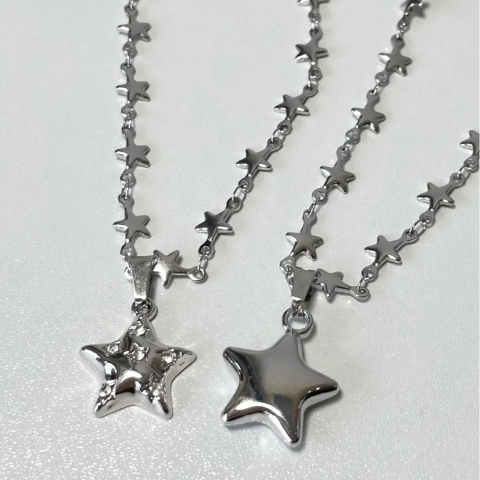 Y2K Titanium Steel Pentagram Star Pendant Necklace Vintage Rhinestone Cool Girl Fashion Jewelry For Women
