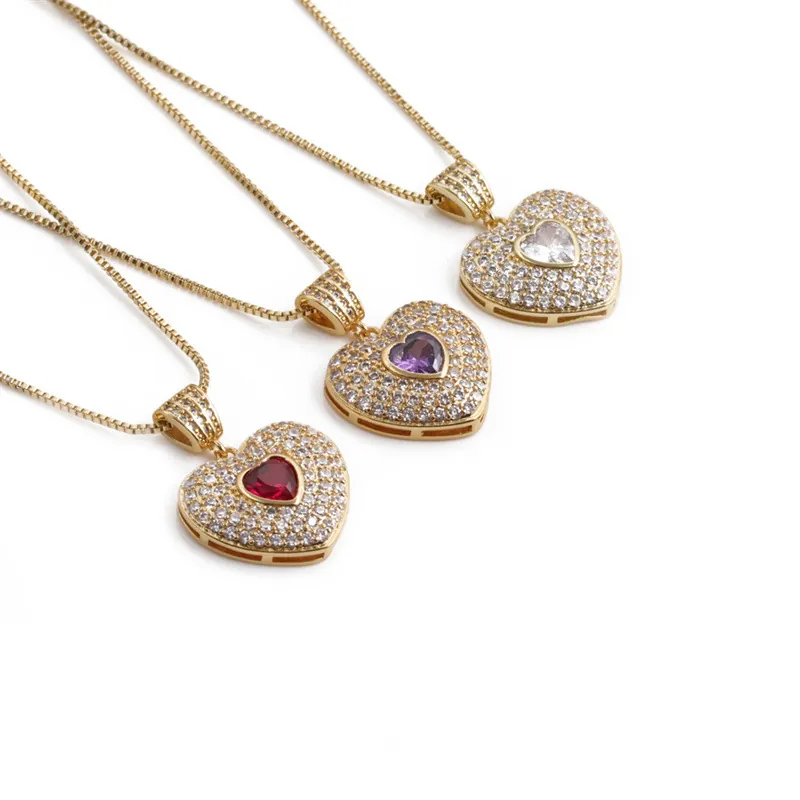 Collier Pendentif Cœur Cuivre Plaqué Or Zircone Cubique En Forme De Cœur Bijoux Élégants Pour Femmes