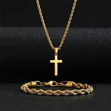 Alloy Necklace And Bracelet Rope Chain Cross Pendant Minimalist Fashion For Men Women