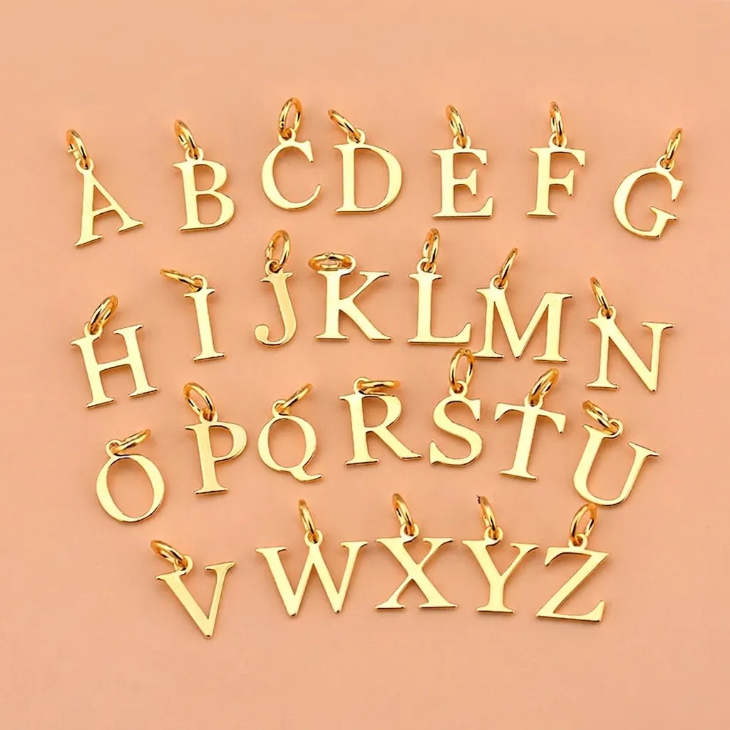925 Sterling Silver Initial Letter Pendant Gold Plated Alphabet Charm For DIY Jewelry Making Necklace Bracelet