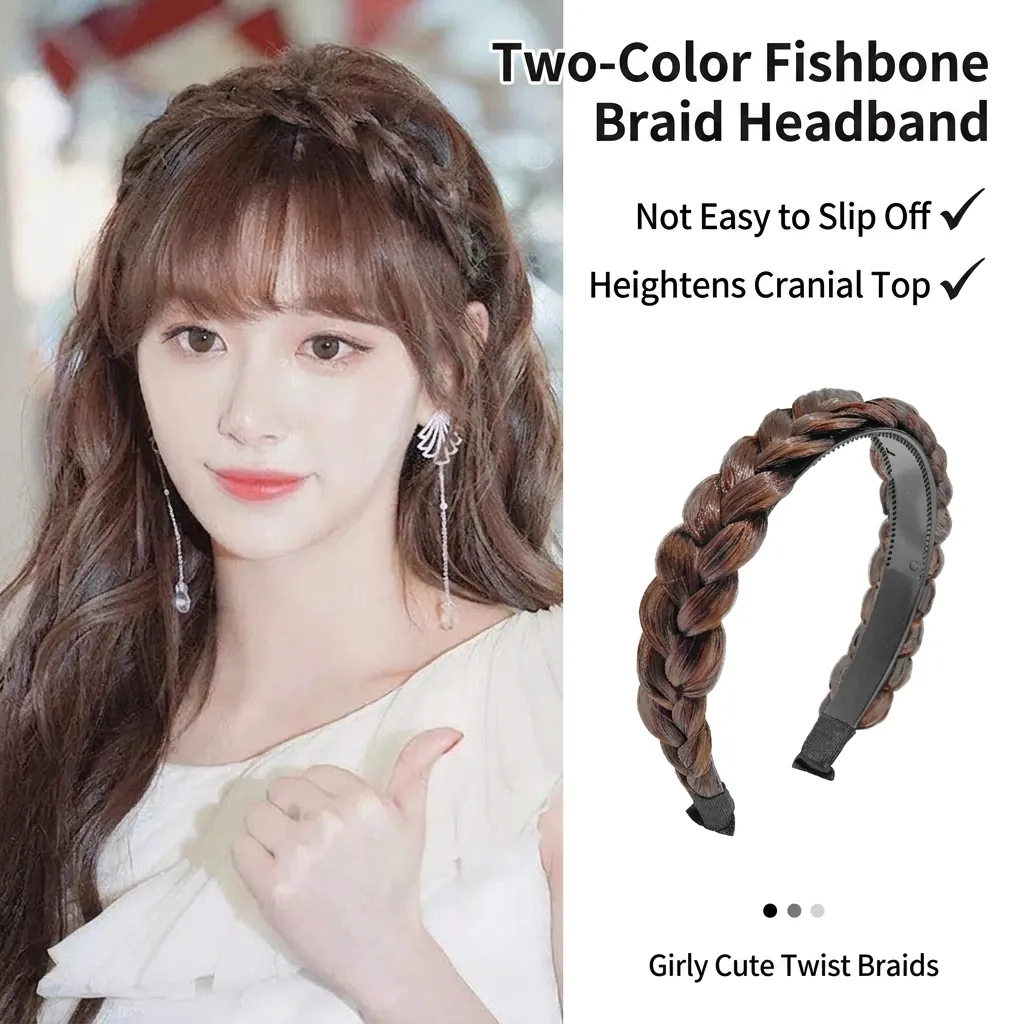 Braided Headband With Teeth Synthetic Fiber Non Slip Chunky Fishtail Braid Hairpiece For Women Volumizing Hair Accessories