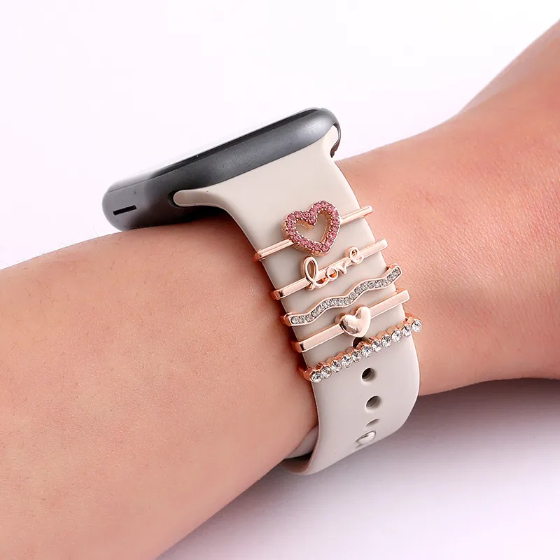 Alloy Rhinestone Artificial Pearl Watch Band Decorative Charms Set Compatible With Apple Watch Silicone Strap Smartwatch Accessories