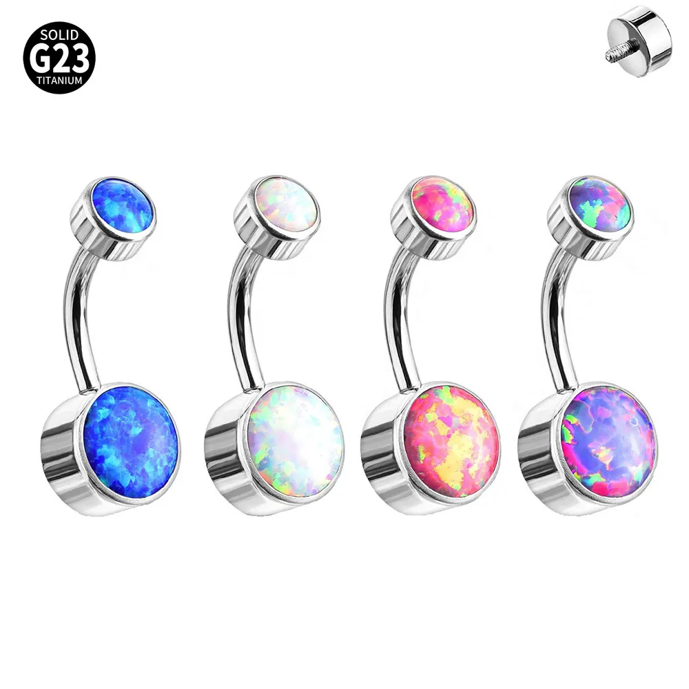 Solid G23 Titanium Opal Belly Button Ring Internal Thread Curved Barbell Body Piercing Jewelry For Women Unisex Piercing Accessory