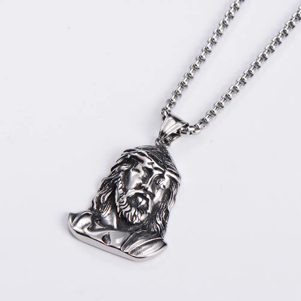 Jesus Portrait Relief Pendant Necklace 304 Stainless Steel Religious Biker Punk Vintage Jewelry For Men