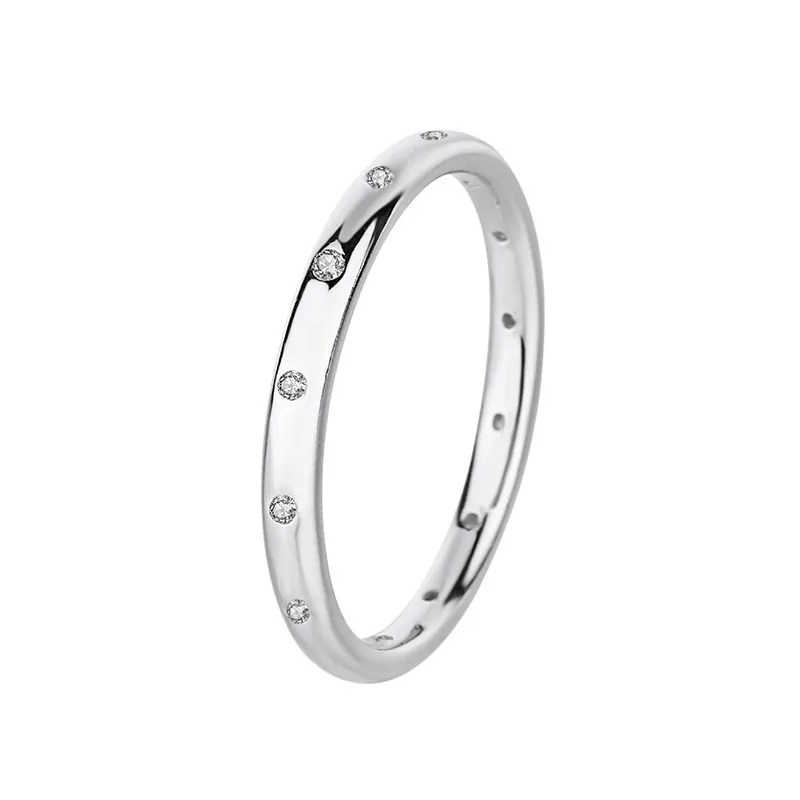 925 Sterling Silver Minimalist Ring For Women White Gold Plated Pave Rhinestone Finger Ring Engagement Wedding Band Valentine Gift