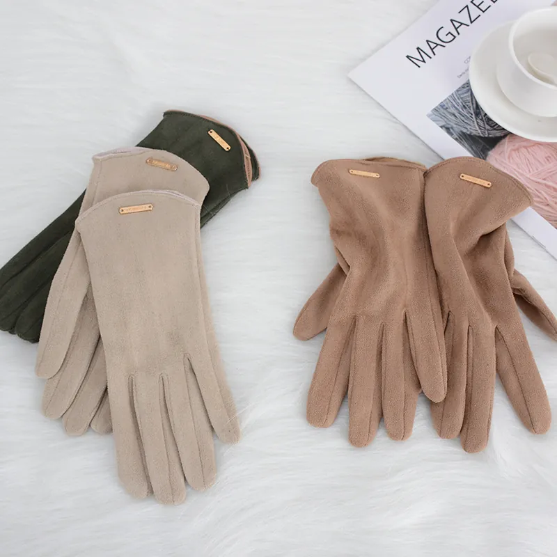 Damen Winter Wildlederhandschuhe Fleecegefüttert Warm Touchscreen Winddicht Outdoor Fahren Mode Metalldekor Minimalistisch