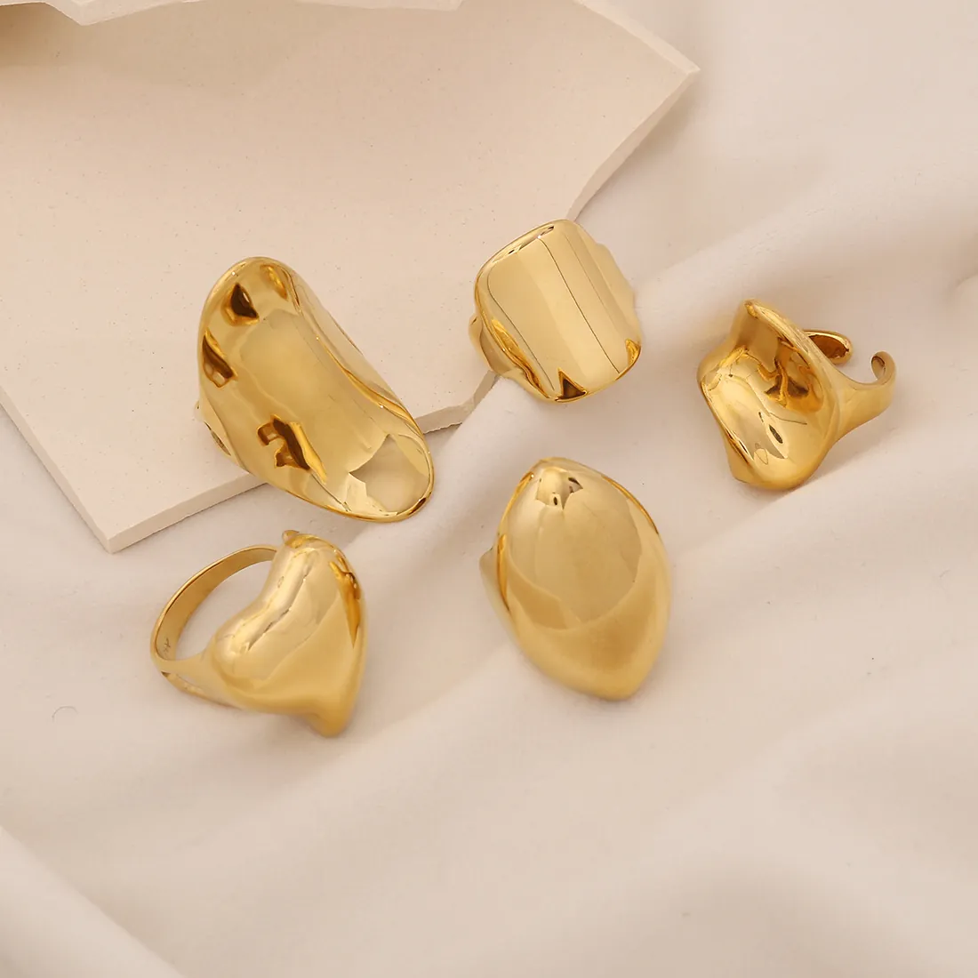 Anelli Acciaio Inossidabile Placcato Oro Geometrici Irregolari Minimalisti Cuore Design Aperto Regolabile Donne Moda