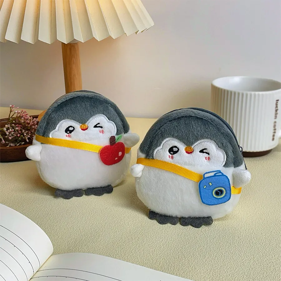 Cute Penguin Plush Coin Purse Mini Crossbody Bag Cartoon Animal Zipper Pouch Soft Small Wallet For Kids And Women