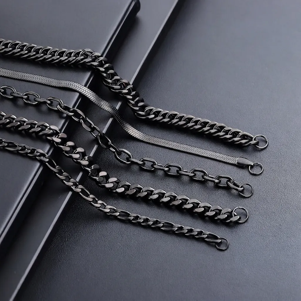 Bracciale A Catena In Acciaio Inossidabile Nero Per Uomo Hip Hop Catena Cubana Gioielli