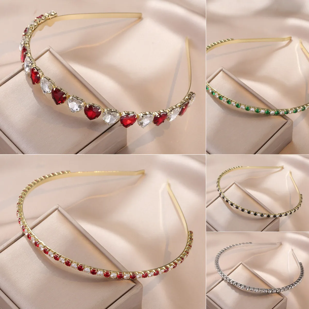 Zircon Gemstone Headband For Women Alloy Rhinestone Colorful Heart Shaped Elegant Hair Hoop Accessories