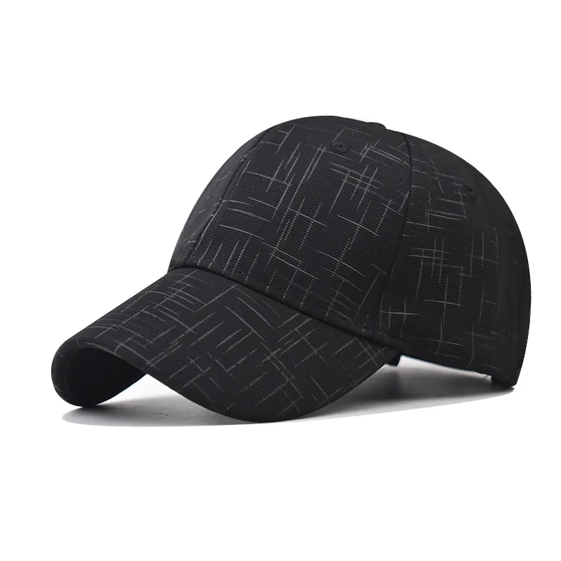 Linear Grid Pattern Cotton Washed Denim Baseball Cap Adjustable Sun Protection Curved Brim Outdoor Casual Hat Men Women