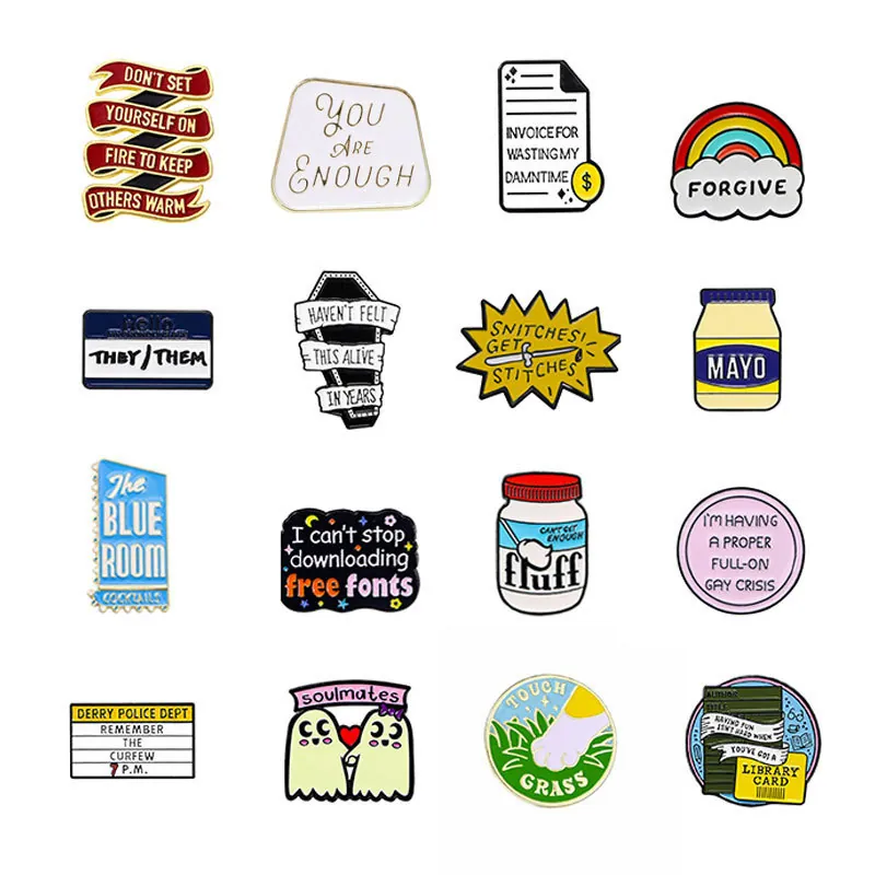 Cartoon Enamel Pins Brooches Alloy Dripping Oil Cute Creative Letter Slogan Patterns For Clothes Backpack Decoration