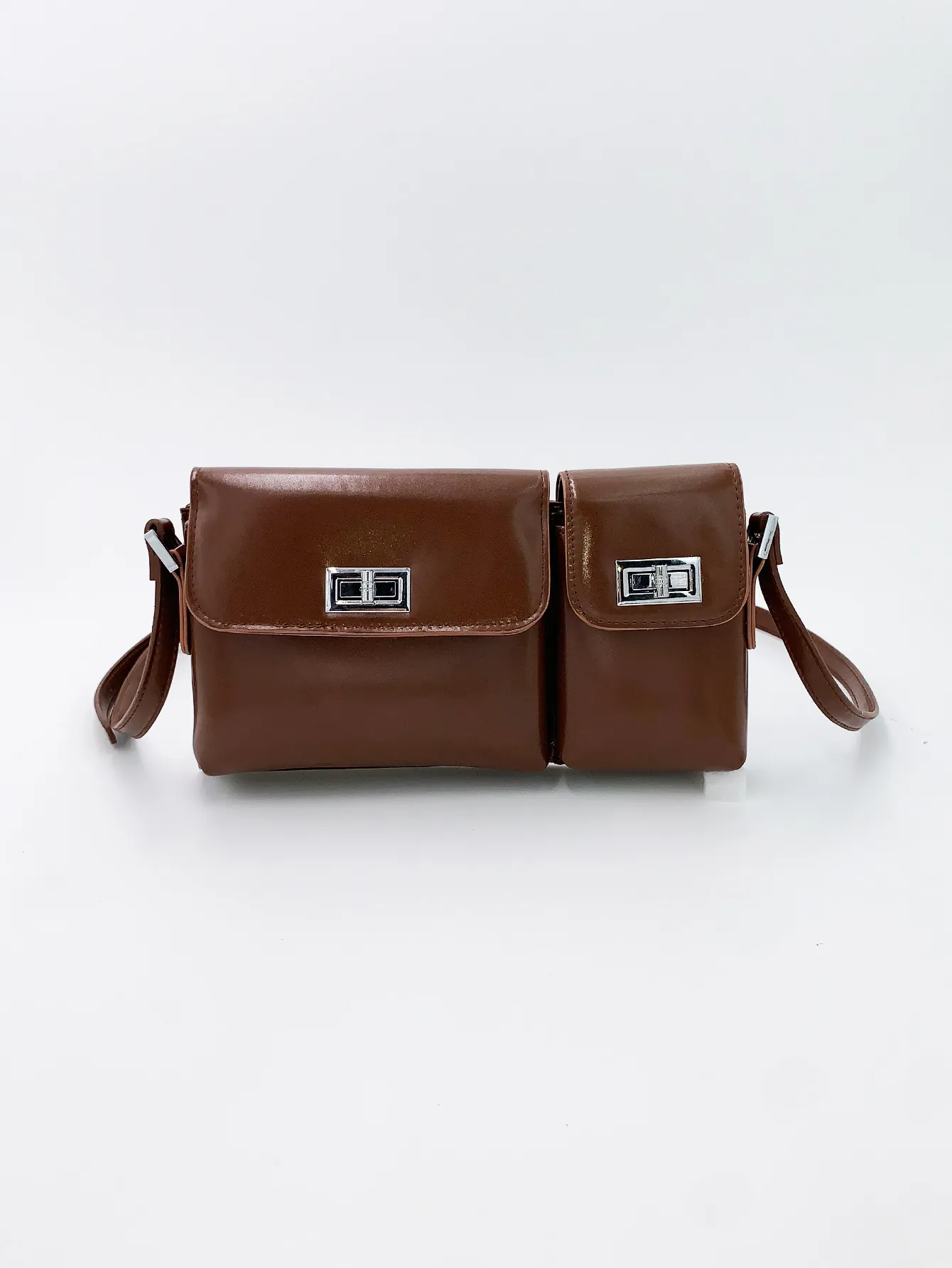 Retro PU Leather Baguette Bag Women Dual Compartment Underarm Shoulder Crossbody Purse With Silver Metal Lock
