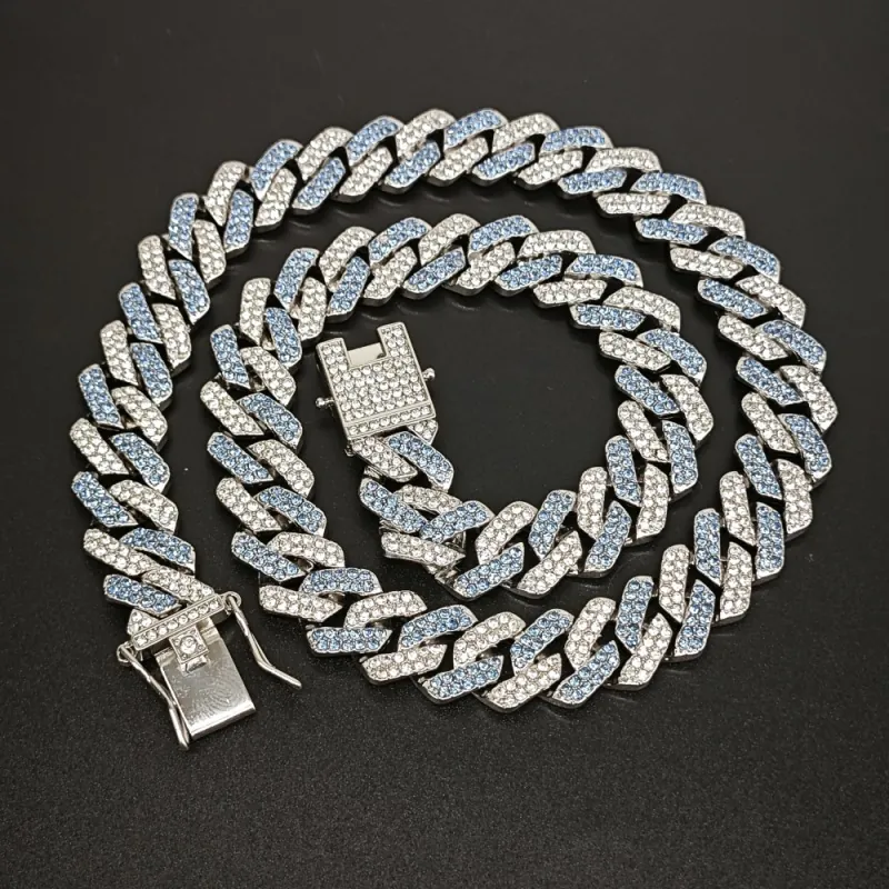 Hip Hop Cuban Chain Necklace Alloy Rhinestone Iced Out Colorful Streetwear Jewelry For Men Women