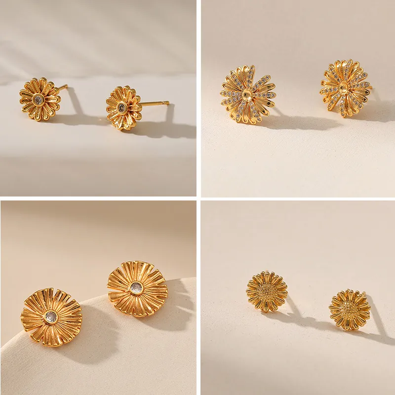 Elegant Flower Stud Earrings Copper With 18K Gold Earring Post Zircon And Artificial Pearl Vintage Floral Jewelry For Women
