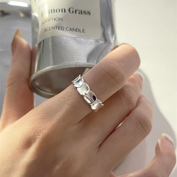 Anillo Abierto Ajustable de Plata de Ley 925 Minimalista con Diseño de Escamas de Pescado para Mujer Joyería de Dedo Geométrica