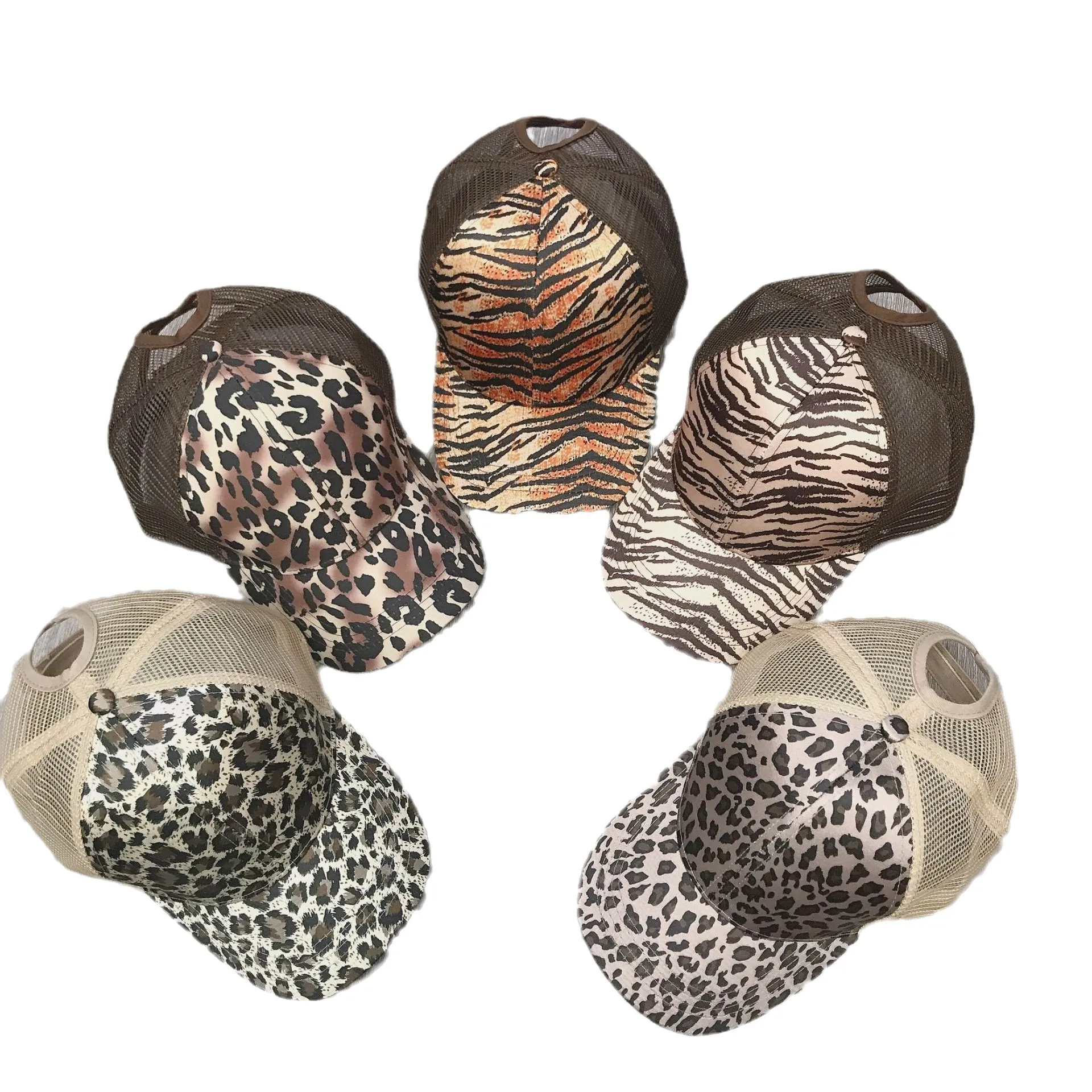 Paardenstaart Honkbalpet Dames Luipaard Tijger Print Mesh Trucker Hat Ademend Verstelbaar Outdoor Zonbescherming