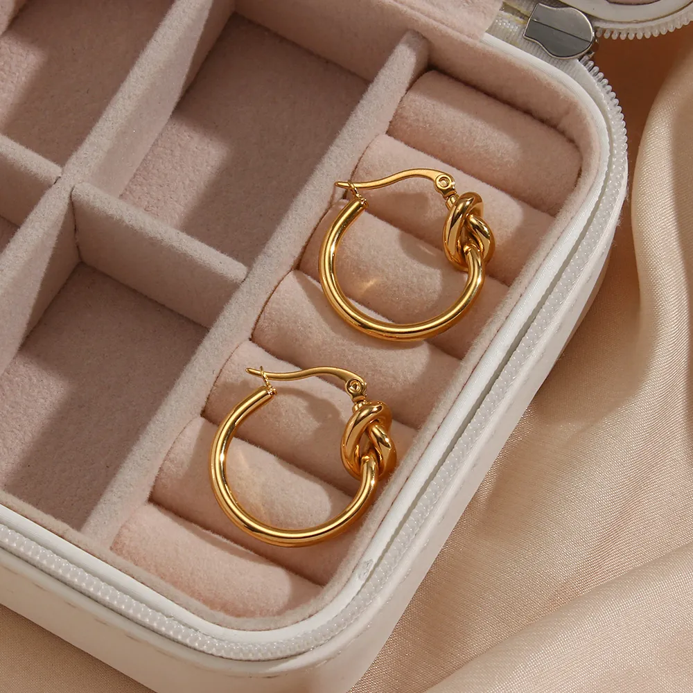 Fashion Stainless Steel Knot Hoop Earrings For Women Gold Plated Geometric Rope Knot Circle Statement Earrings Jewelry