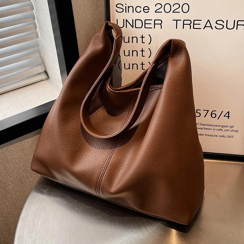New Large Capacity Tote Bag PU Leather Litchi Pattern Minimalist Hobo Shoulder Bag And Pouch For Women Commuter